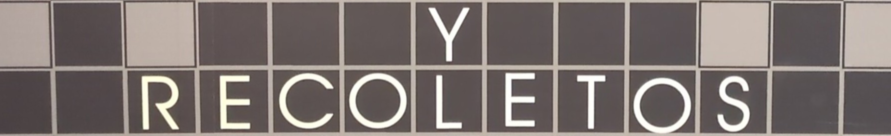 «reco­letos» writ­ten on wall tiles in a hotel in madrid, es­paña